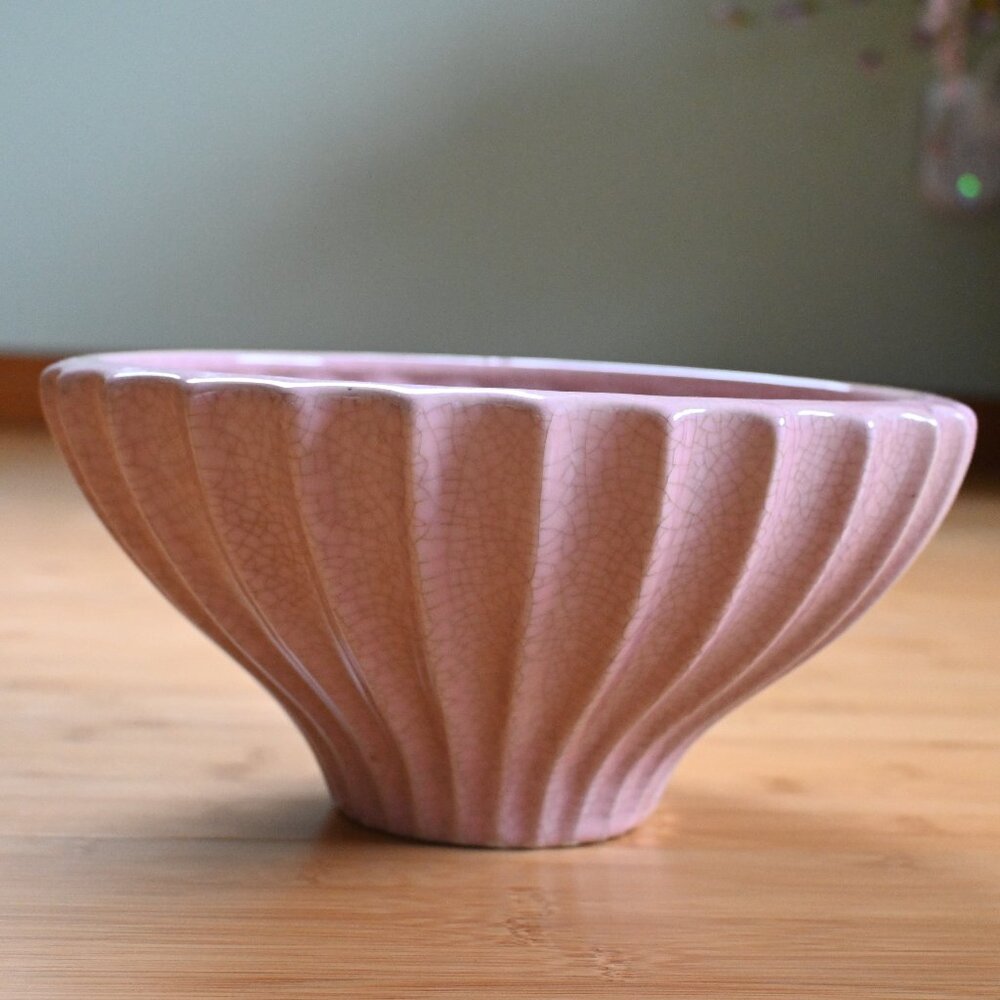 VTG Formalities Baum Brothers Fluted Crackle Collection Pink Vase Bowl